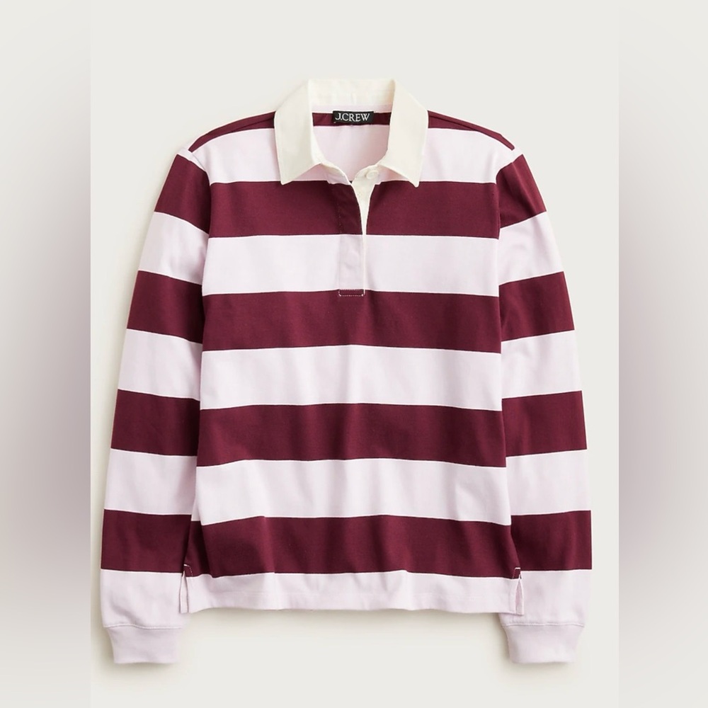 NWT! JCREW Premium Weight Classic Rugby Shirt in Ice Red